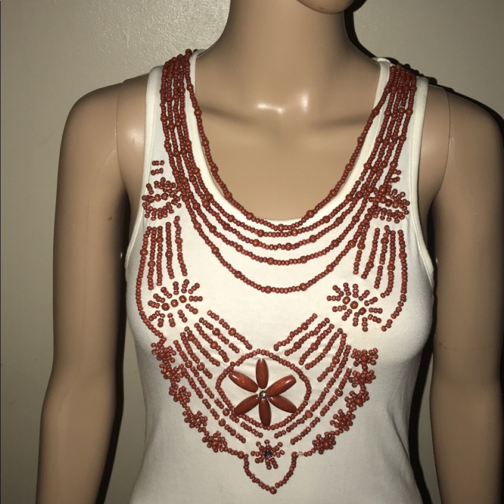 Beaded in brown tank top white